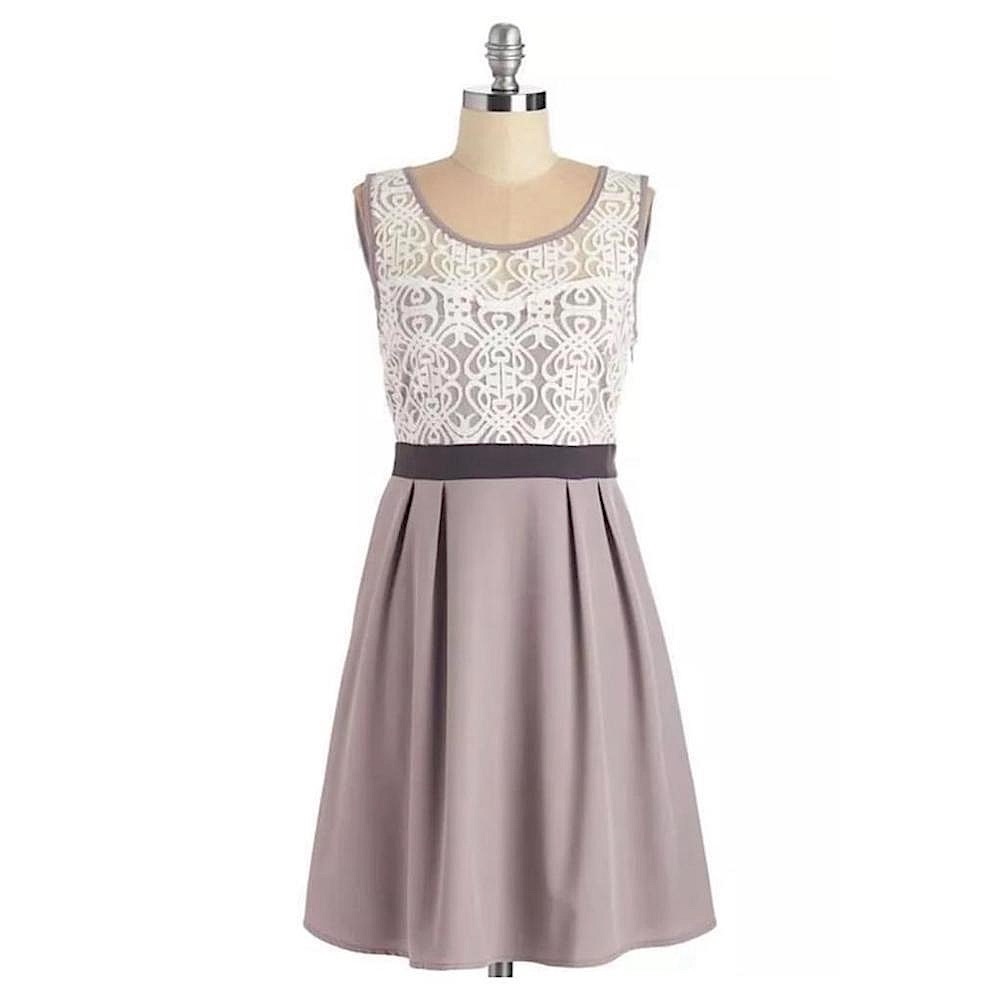 Pale Lavender & Ivory Fit & flare Dress Lace Sleeveless A'Reve ModCloth Coquette